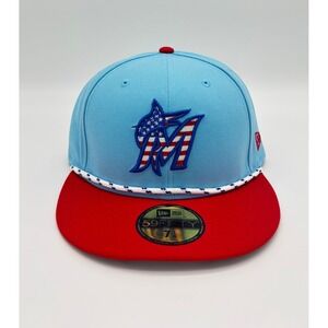 New Era Miami Marlins 59FIFTY MLB July 4th Fitted Hat 7 1/4 Blue Red 60672680